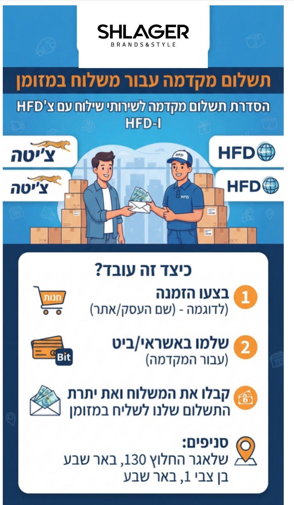 תשלום מקדמה עבור משלוח במזומן